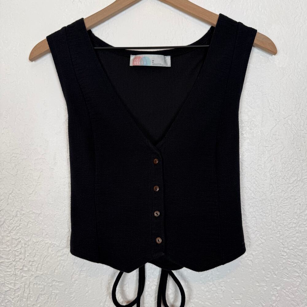 Free People Beach Ribbed Lace-Up Back Button Front Vest Top Size Medium